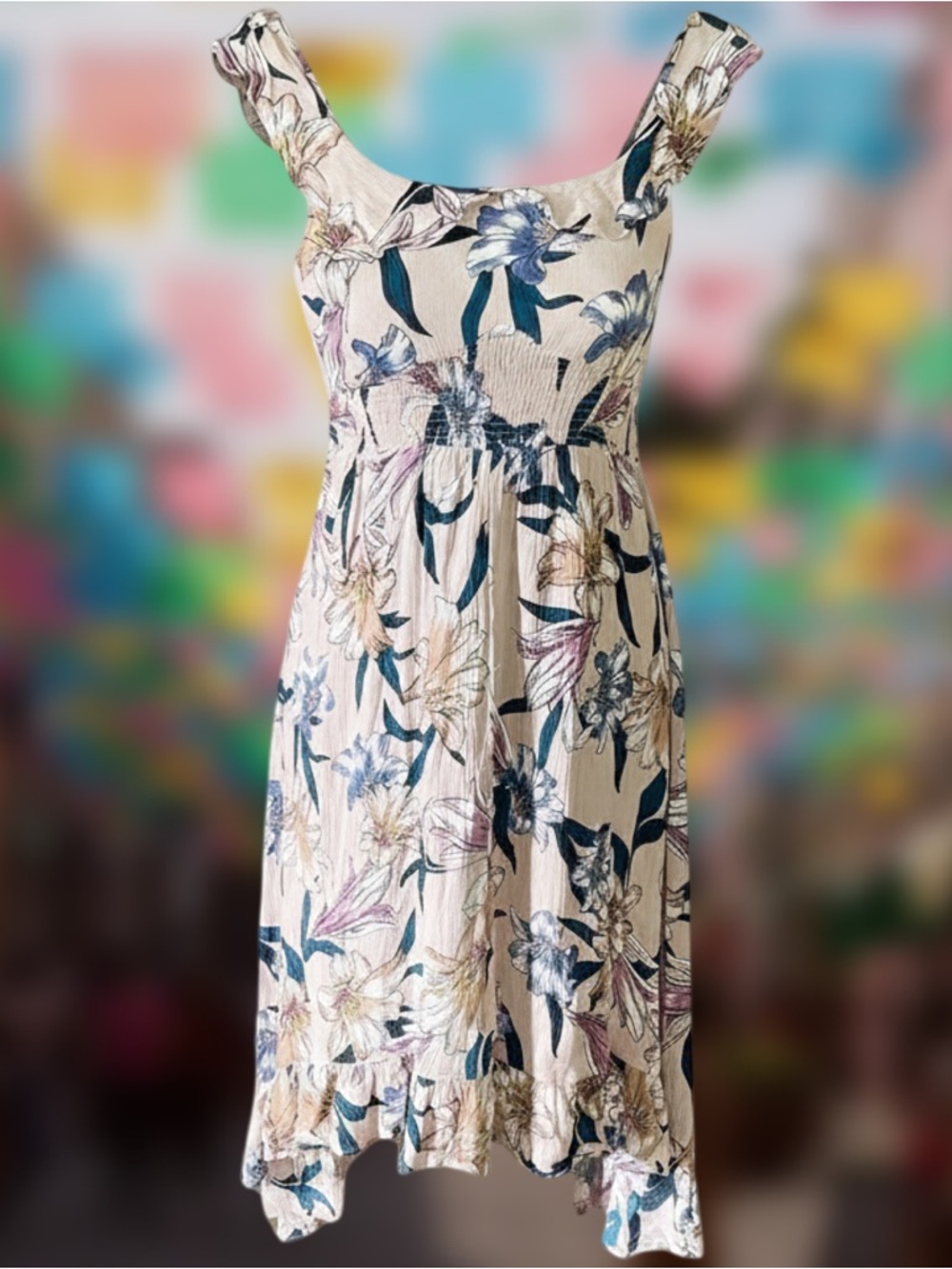 O’Neill Light Pink Floral Smocked Midi Sundress Size Large